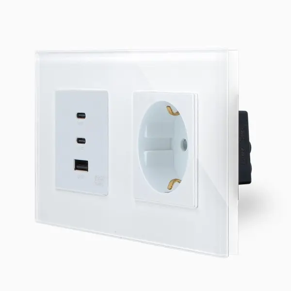 Glas USB C+A Schnellladegerät 65W +  Steckdose Weiß Luxus-Time