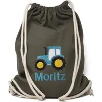 Turnbeutel Mit Namen Und Motiv Traktor Bestickt, Sportbeutel, Geschenk Zur Einschulung, Kindergarten Turnbeuzel, Rucksack